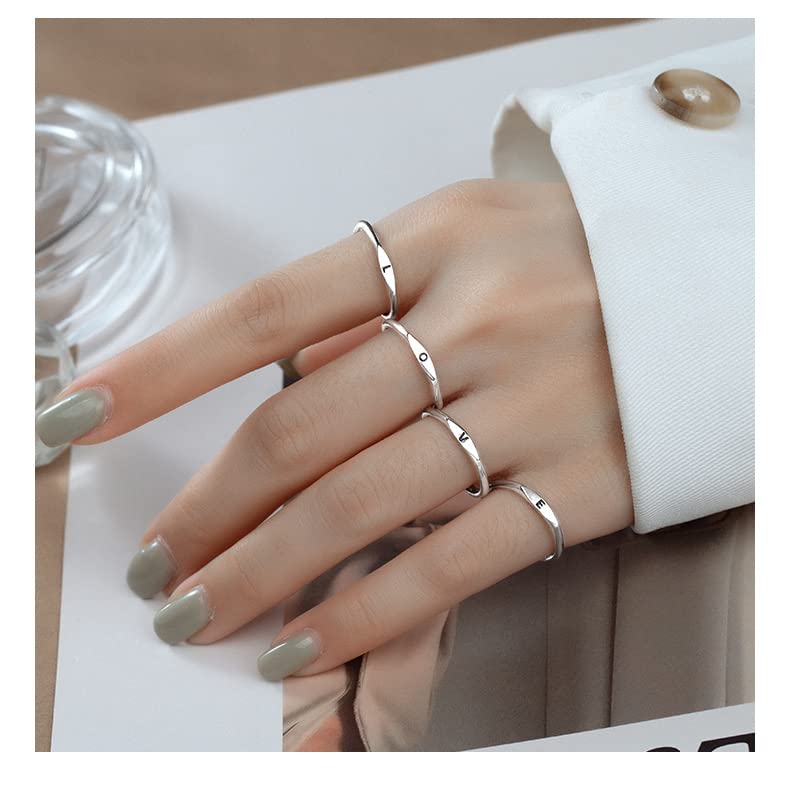 Thin Stacking Initial Rings for Women Stackable Plain Letter Ring Open Adjustable Silver Capital Alphabet Letter Band Ring - color: E