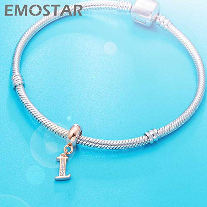 EMOSTAR Letter Charms Initial A-Z Alphabet Beads, Rose Gold 925 Sterling Silver Dangle CZ Birthstone Pendant, Gifts for European Charm Bracelet/Mothers Day/Birthday - color: Letter I