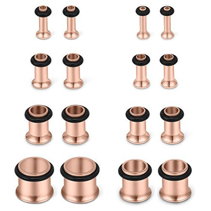 SCERRING 16PCS Ear Tunnels Stretching Kit Stainless Steel Gauge Plugs Set Single Flared Expanders 12G-00G (2mm-10mm) - color: 8Pairs - Rose Gold