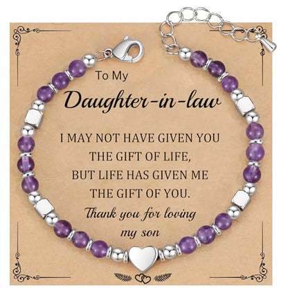 Best Friend Bracelet Gifts for Women Sister Bestie, Christmas Gift for Teens Mom Daughter Granddaughter Birthday Gift for Her Stocking Stuffers - color: Amethyst-Daughter in law
