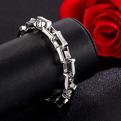 H&Beautimer Solid 925 Silver Bracelet Italian Handmade 0.35/0.4 Inch Box Chain Bracelet for Men's 7,7.5,8,8.5,9,9.5,10 Inch Hip Hop Style Jewelry - color: Silver, size: 7 inches