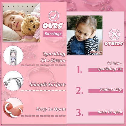 YADOCA Hypoallergenic Hoop Earrings For Girls Women Kids Toddler Earrings | Cute Small Huggie Hoop Earring Set Colorful Blue Pink CZ Cartilage Earring 10mm 4 Pairs Butterfly Star Wear While Sleeping - color: Color