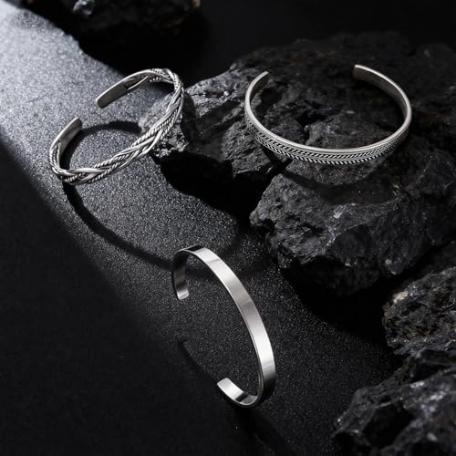 RIOSO 4Pcs Men's Cuff Bracelets Cuff Bracelet Leaves Pattern Twisted Open Cuff Bracelet