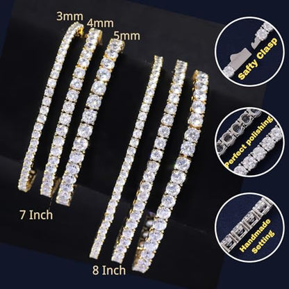 18K Gold Plated Tennis Bracelet for Women Men, 3/4/5mm Iced Out 5A Cubic Zirconia Classic Tennis Chain Bracelets 7 Inches 8 Inches, Diamond Tennis Bracelet Lady Fashion Jewelry - color: Gold, size: 7 Inches, style: 3mm