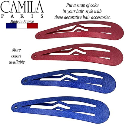 Camila Paris CP1330H French Hair Barrettes Clips, Snap Hair Slides Clic Clac for Women, Styling Girls Side Slide-in Metal Snap Pin Hair Accessories for Women. Strong Hold, No Slip Grip, Made in France - color: 4PK Metal Blue/Red2 2"