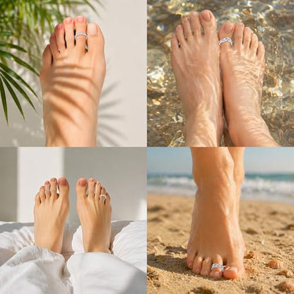 JFORYOU Toe Rings for Women Adjustable Open Toe Rings with Anklet Set CZ Flower Toes Ring for Summer Beach Foot Jewelry - color: Toe Rings and Anklet C -silver