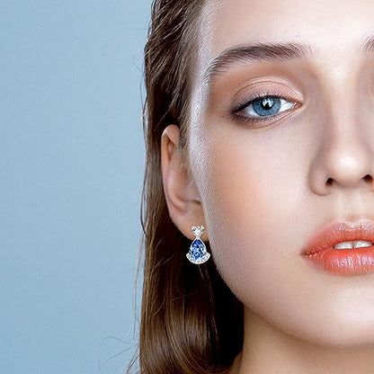 Birthstone Teardrop Crystal Stud Earrings for Women 925 Sterling Silver Solitaire Studs Halo Earrings for Birthday Gifts Teardrop Earrings for women - style: I September