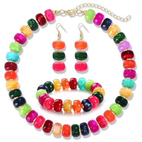 BVGA Colorful Chunky Beaded Necklaces for Women Boho Statement Resin Bead Choker Necklace Bracelet Earrings Trendy Summer Beach Surfer Jewelry Accessory Gifts - color: Colorful 2