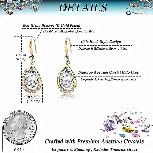 Austrian Crystal Halo Teardrop Hollow Drop Dangle Earrings for Women 14K Rose Gold Plated Hypoallergenic Jewelry Gifts - color: Clear White