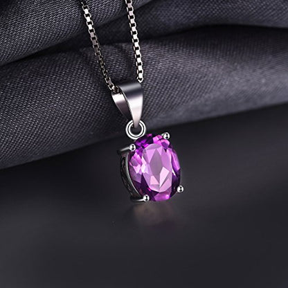 JewelryPalace Natural Gemstone Garnet Peridot Amethyst Citrine Blue Topaz Birthstone Solitaire Pendant Necklace Jewelry Set, 14k Gold Plated 925 Sterling Silver Necklaces for Women, 18 Inch Box chain - color: A-Sterling Silver-Amethyst