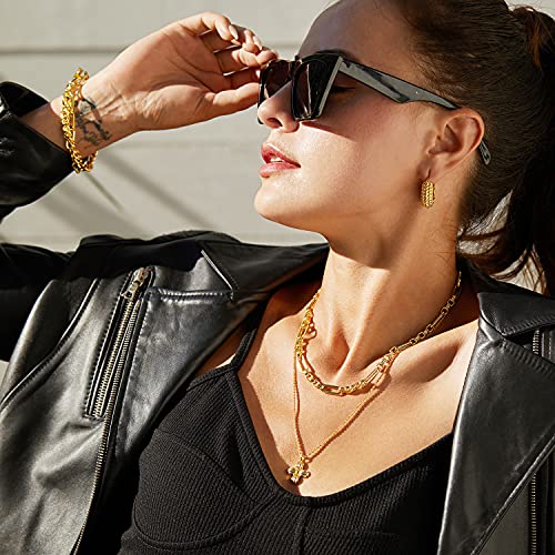 FRUMOS Dainty Layered Choker Necklace 18k gold Plated Y Pendant Commemorative coin Necklace Multilayer Bar Disc Necklace Adjustable Layering Choker Necklaces fashion jewelry for Women Girls - color: Large ridge cross Pendant