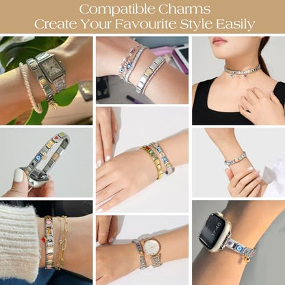 Stainless Steel Italian Charm Bracelet, 18 Link Starter Bracelet 9mm Charms | Italian Charm Bracelet with 9Pcs/20Pcs Charms and Opening Tools, Classic 9mm Modular Charm, Personalized Jewelry Gift - color: 20pcs Charm Set