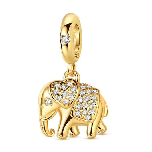 Charm for Bracelets and Necklaces Heart Cat Flower Boy 925 Sterling Silver Bead Birthday Jewelry Gift for Women - color: Gold Elephant Charm