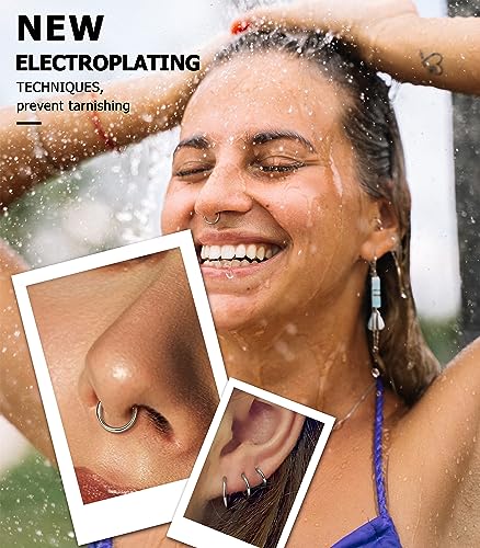 4/5/8 pcs 16G/18G/20G 316L Surgical Steel Hinged Nose Rings Hoops Lip Septum Rings Helix Conch Rook Cartilage Tragus Earrings Piercing Jewelry Black Silver Gold Plated Nose Rings Women Men - color: Gold and Silver - 16G (6mm-12mm) - 8PCs