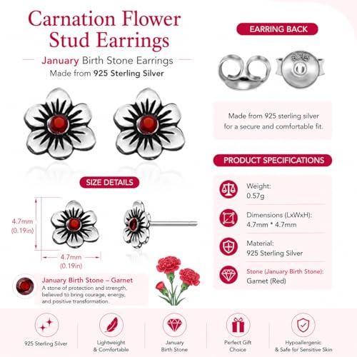 Birthstone Earrings: Handmade Necklace Flower Pendant with Colored Crystal - Gift for Mom, Daughter, BFF, Sister, Granddaughter, Niece - style: January