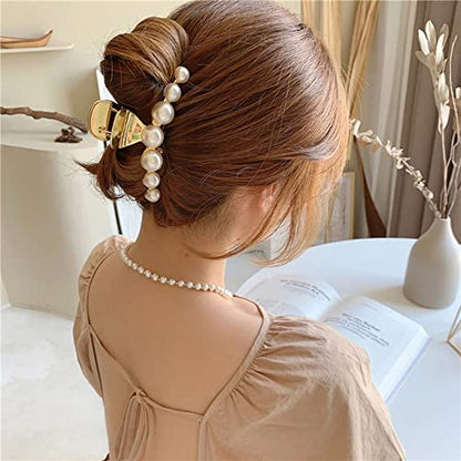 Hair Clip, Large Pearl Gold Metal Hair Claw Clips, Nonslip Hair Accessories for Thick Long Hair, Birthday Gift for Women, Girls, Daughters, Girlfriends - color: Big Pearl