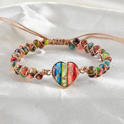 YGLINE Stone Bead Yoga Meditation Bracelet Healing Crystal Double Layer Natural Gemstone Beaded Relax Anxiety Bracelets for Women Men - color: chakra heart