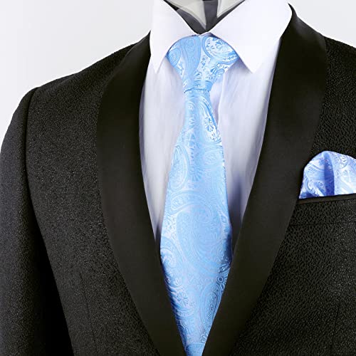Alizeal Mens Gradient Paisley Necktie and Pocket Square Set | Elegant Design Perfect for Weddings Banquets Business Formal Events - color: 170-light Blue