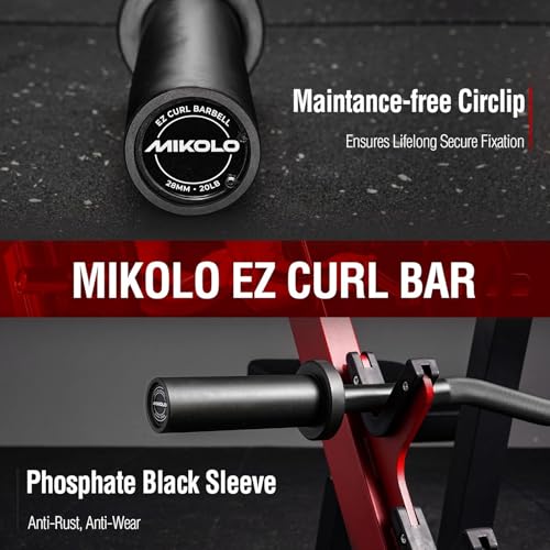 Mikolo EZ Curl Bar, 2 Inch Olympic Curl Bar for Biceps and Triceps, 47” Curling Bar with Knurled Grip, 700LB Barbell Bar with Multi-Angle Wrist-Friendly Design - color: Black