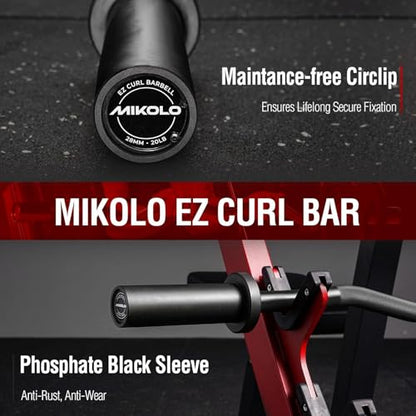 Mikolo EZ Curl Bar, 2 Inch Olympic Curl Bar for Biceps and Triceps, 47” Curling Bar with Knurled Grip, 700LB Barbell Bar with Multi-Angle Wrist-Friendly Design - color: Black