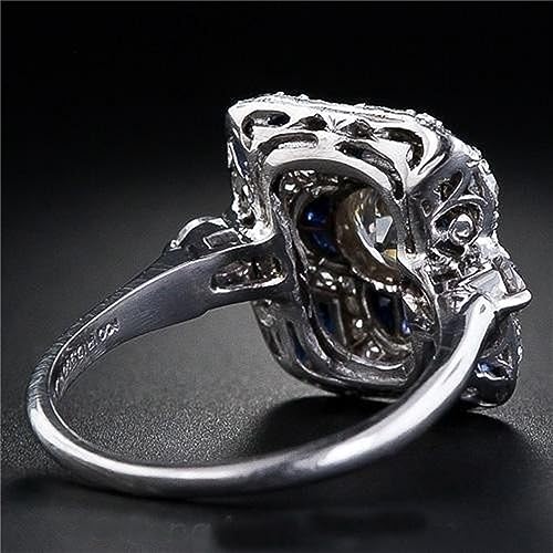 925 Sterling Silver Natural Shining Sapphire Ring Blue Gemstone Cubic Zirconia Promise Rings CZ Luxurious Eternity Engagement Wedding Band Ring for Women (US Code 7) - size: US Code 7