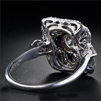 925 Sterling Silver Natural Shining Sapphire Ring Blue Gemstone Cubic Zirconia Promise Rings CZ Luxurious Eternity Engagement Wedding Band Ring for Women (US Code 6) - size: US Code 6
