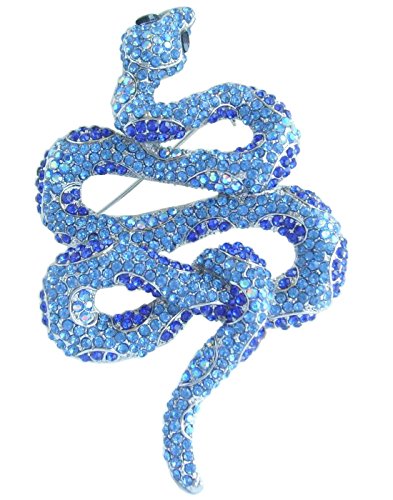 Classic 3.94" Unique Animal Snake Brooch Pin Pendant Austrian Crystal BZ5847 - color: Silver-Tone Blue