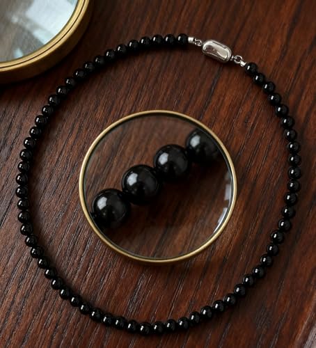 SukAmi 4-10mm Pearl Choker Men Black Pearl Necklace Women Faux Pearl Necklaces 45CM - size: 4mm