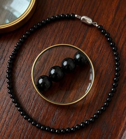 SukAmi 4-10mm Pearl Choker Men Black Pearl Necklace Women Faux Pearl Necklaces 45CM - size: 4mm