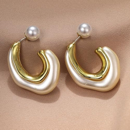 Acrylic Open Hoop Statement Earrings for Women,Fashion Chunky Geometric Resin Double Sided C Earrings,Minimalist Pearl Open Hoop Earrings Jewelry