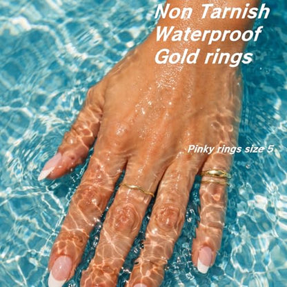 Gold Rings for Women Men Non Tarnish, Waterproof Chunky 14K Gold Plated Dainty Stackable Rings Trendy Statement Pinky Thumb Rings Engagement Eternity Wedding Band Ring Stacking Gold Jewelry Size 3 4 5 6 7 8 9 10 11 - color: Gold, size: 3.5