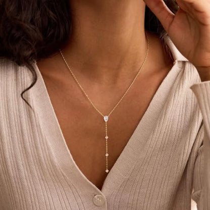 Long Necklaces for Women, Cute 14K Gold Plated CZ Drop Necklace | Dainty Gold Necklace, Simple CZ Teardrop Clover Y Shaped Lariat Necklace,Statement Non Tarnish Necklace, Trendy Gold Jewelry - color: Gold-Drop 1