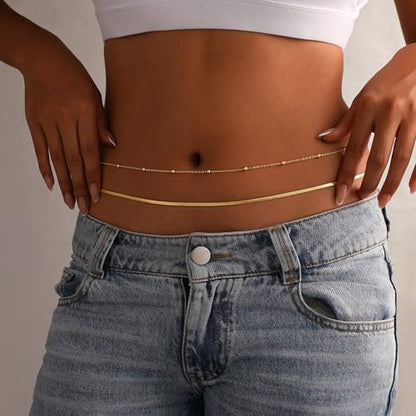 VIROMY Gold Waist Beads Chain for Women Waterproof Belly Chain Body Belt Chain Beach Accessories Body Women's Jewelry - style: Style F-GD