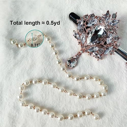 Rhinestone Brooches Crystal Brooch Pins, Pearl Crystal Wedding Bouquet kit Set - color: Rose Gold-14pcs