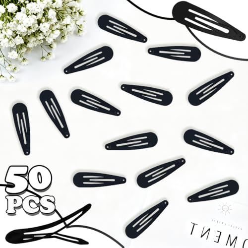 ELANE 50 Pcs Waterdrop Snap Hair Clips for Women Girl,Cute Hair Barrettes for Women Fine Thin Hair Accessories (Black) - color: Black