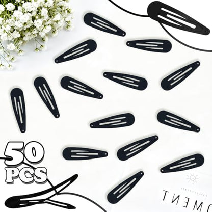 ELANE 50 Pcs Waterdrop Snap Hair Clips for Women Girl,Cute Hair Barrettes for Women Fine Thin Hair Accessories (Black) - color: Black