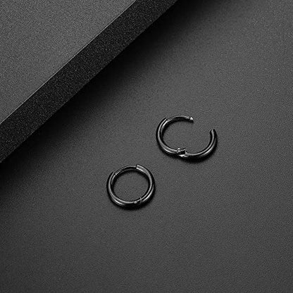 Black Hoop Earrings for Men 8mm 10mm 12mm – Surgical Stainless Steel Hypoallergenic Mens Small to Medium Hoop Earrings Set (3 Pairs) - style: L:1pair,size:10mm,color:black