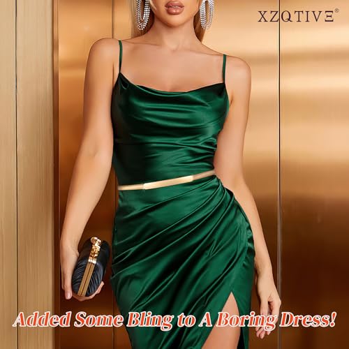 XZQTIVE 2 Pieces Women Skinny Metal Chain Waist Belt Stretchy Saree Cinch Belt for Dress Gold Sliver - color: 00 Smooth-gold/Silver, size: Fit waist 23-25 in