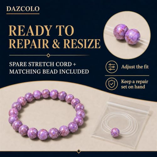 8mm Natural Crystal Stretch Bracelet | Handmade Round Stone Bead Bracelet, Runs Large, Meditation Yoga Gift for Women & Men - color: Purple Turquoise Magnesite