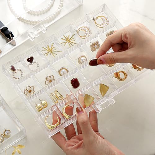 Earring Organizer Box Acrylic Stackable Jewelry Organizer with 3 Drawers 72 Small Compartments Clear Jewelry Display Stand for Stud Earring Ring Pin Display (Transparent) - color: Transparent