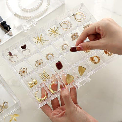 Earring Organizer Box Acrylic Stackable Jewelry Organizer with 3 Drawers 72 Small Compartments Clear Jewelry Display Stand for Stud Earring Ring Pin Display (Transparent) - color: Transparent
