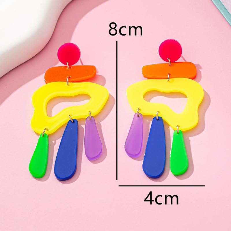 18K Gold Plated Colorful Acrylic Dangle Earrings for Women, Abstract Geometric Drop Earrings, Bright Statement Earrings, Lightweight Fashion Jewelry for Party, Festival and Daily Styling
