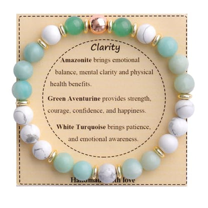 KSQS Healing Stone Bead Bracelet for Women, Natural Gemstones Balance Protection Bracelet, Spiritual Crystal Beads Bracelet Anxiety Relief with Meaning Card - color: Clarity