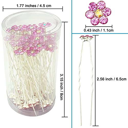 Rhinestone Flower Hair Pins, 40 Pcs U-Shaped Crystal Party Wedding Bridal Hair Accessories for Women Girls (Light Pink) - color: Light Pink