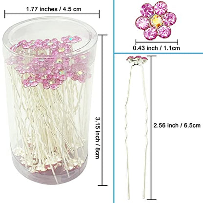 Rhinestone Flower Hair Pins, 40 Pcs U-Shaped Crystal Party Wedding Bridal Hair Accessories for Women Girls (Light Pink) - color: Light Pink