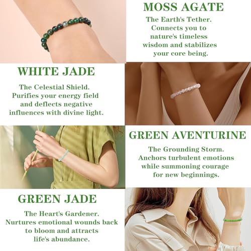 4mm 6mm 8mm Healing Crystal Bracelets for Women Men Natural Stone Beaded Stretch Bracelet Handmade Gemstone Reiki Spiritual Jewelry Gifts - color: Green Jade+White Jade+Aventurine+Moss Agate-Healing, size: 6mm