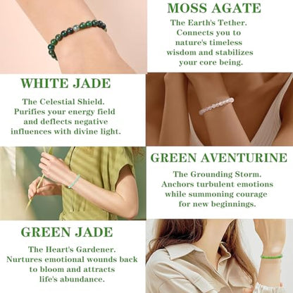 4mm 6mm 8mm Healing Crystal Bracelets for Women Men Natural Stone Beaded Stretch Bracelet Handmade Gemstone Reiki Spiritual Jewelry Gifts - color: Green Jade+White Jade+Aventurine+Moss Agate-Healing, size: 6mm