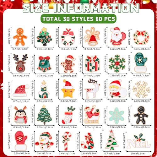 SANNIX 60Pcs Christmas Pins, Christmas Enamel Lapel Pins Assorted Santa Claus Snowflake Snowman Holiday Cartoon Pin Badge for Clothes Bags Hats Accessories, 30 Styles - style: Christmas Pins