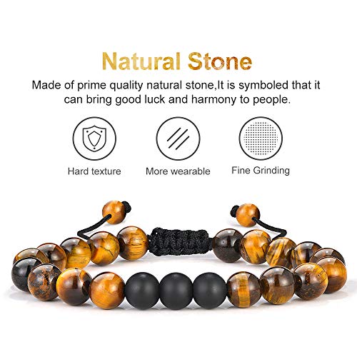 M MOOHAM Mens Bracelet - Beaded Natural Stone 8mm Tiger Eye Matte Agate Lava Rock Bracelets for Men Teen Boys Grandpa Dad Birthday Gifts Jewelry - style: 4 Pcs Tiger Eye&Matte Agate