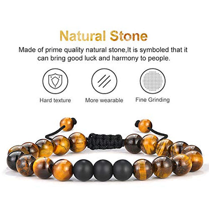 M MOOHAM Mens Bracelet - Beaded Natural Stone 8mm Tiger Eye Matte Agate Lava Rock Bracelets for Men Teen Boys Grandpa Dad Birthday Gifts Jewelry - style: 4 Pcs Tiger Eye&Matte Agate